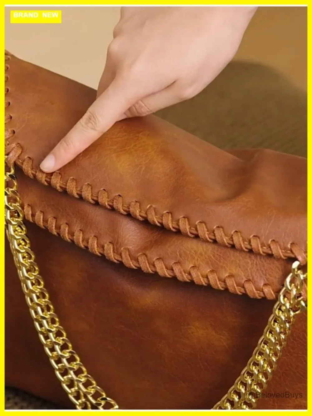 Faux Leather Oversized Slouchy Chain Hobo Bag Shoulder Tote